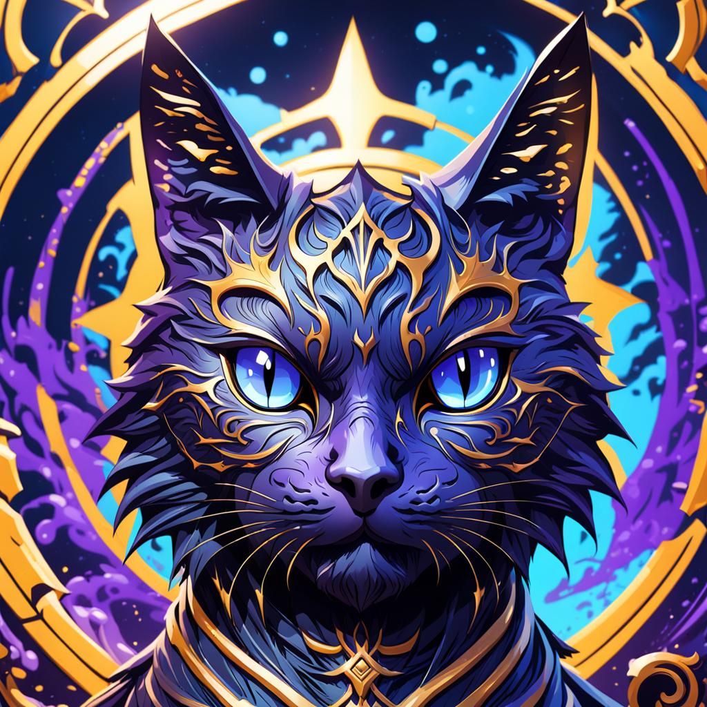 Ominous Black Cat in Dark Fantasy Style