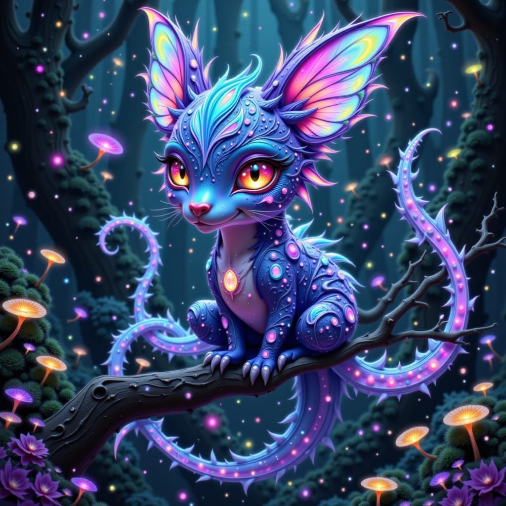 Bioluminescent Creature in Alien Forest, Manga Art Style