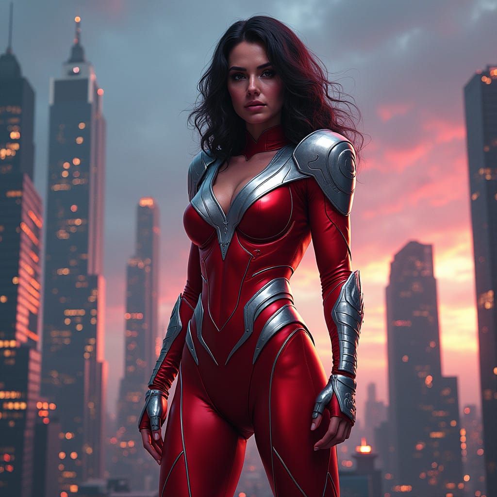 Hyperreal Superheroine Sallion Dominates Futuristic Cityscap...