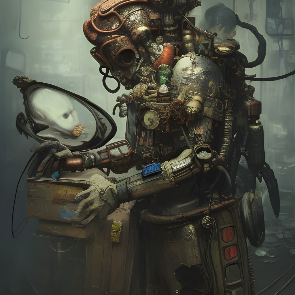 Japanese Viking Robot Portrait in Coolpunk Style
