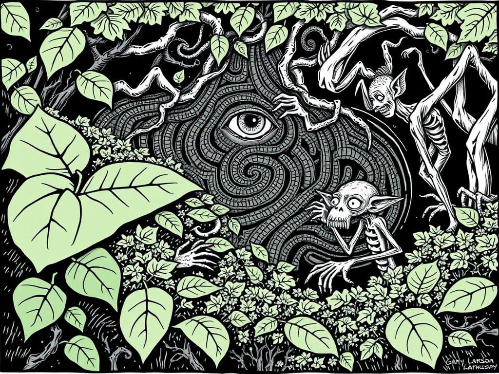 Goblin Maze Poster in Gary Larson Cartoon Style