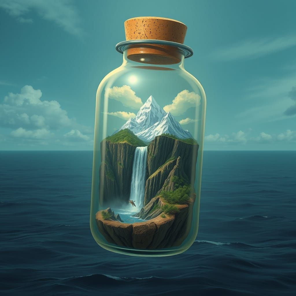 Miniature World in a Bottle: Whimsical Landscape
