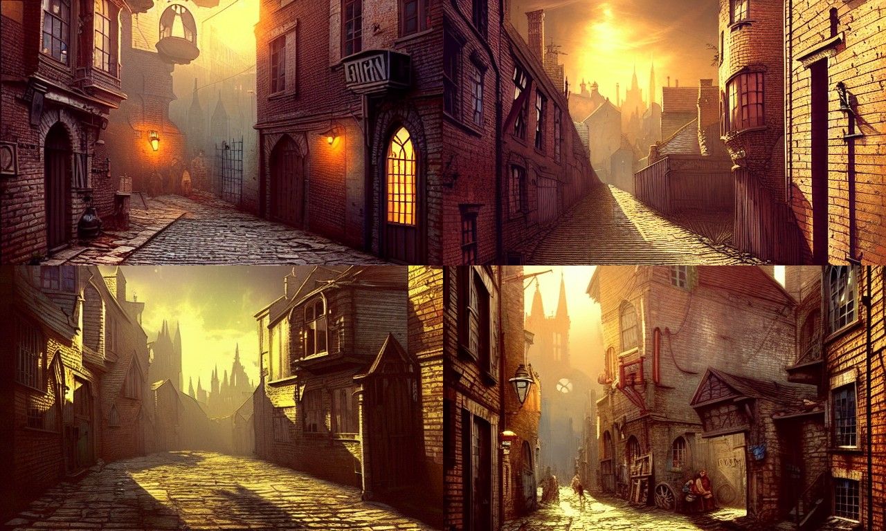 Steampunk Victorian Alleyway at Golden Hour