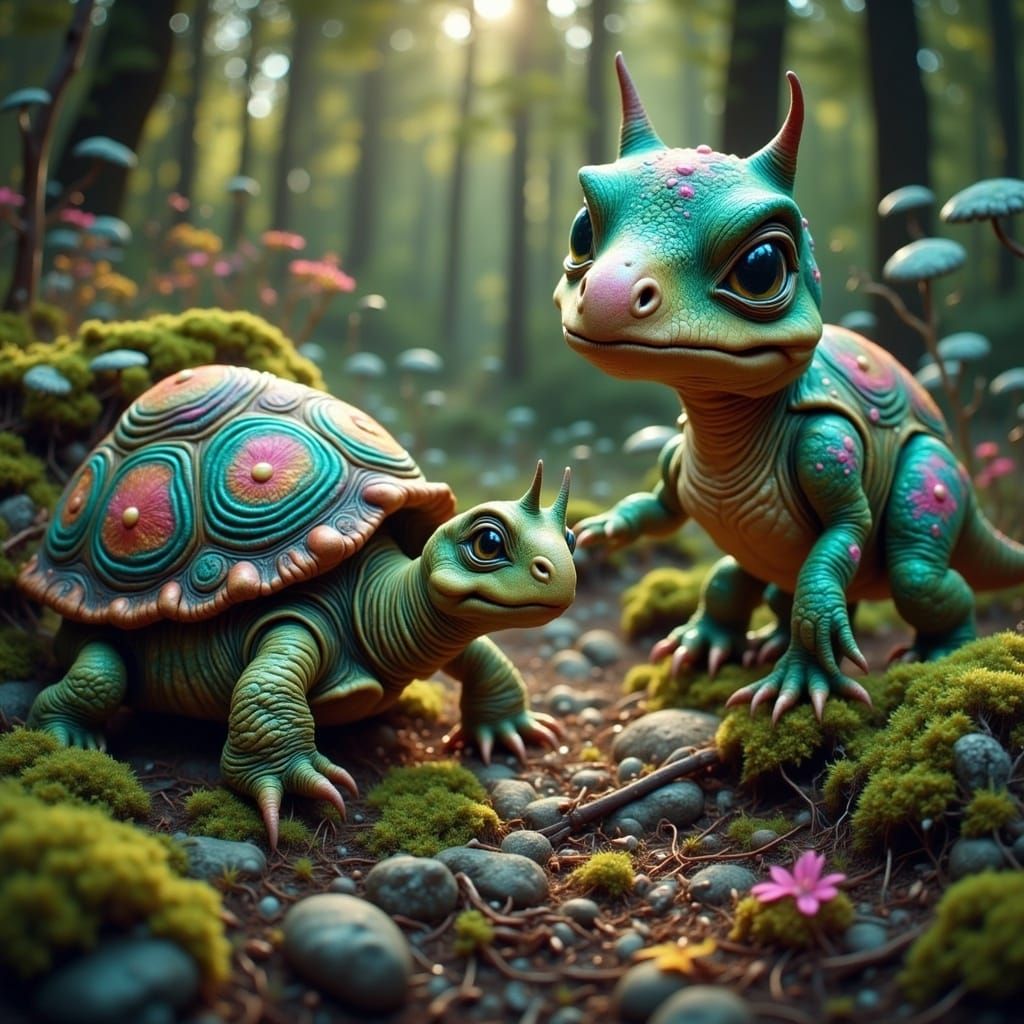 Fantasy Snail and Turtle in Vibrant Style