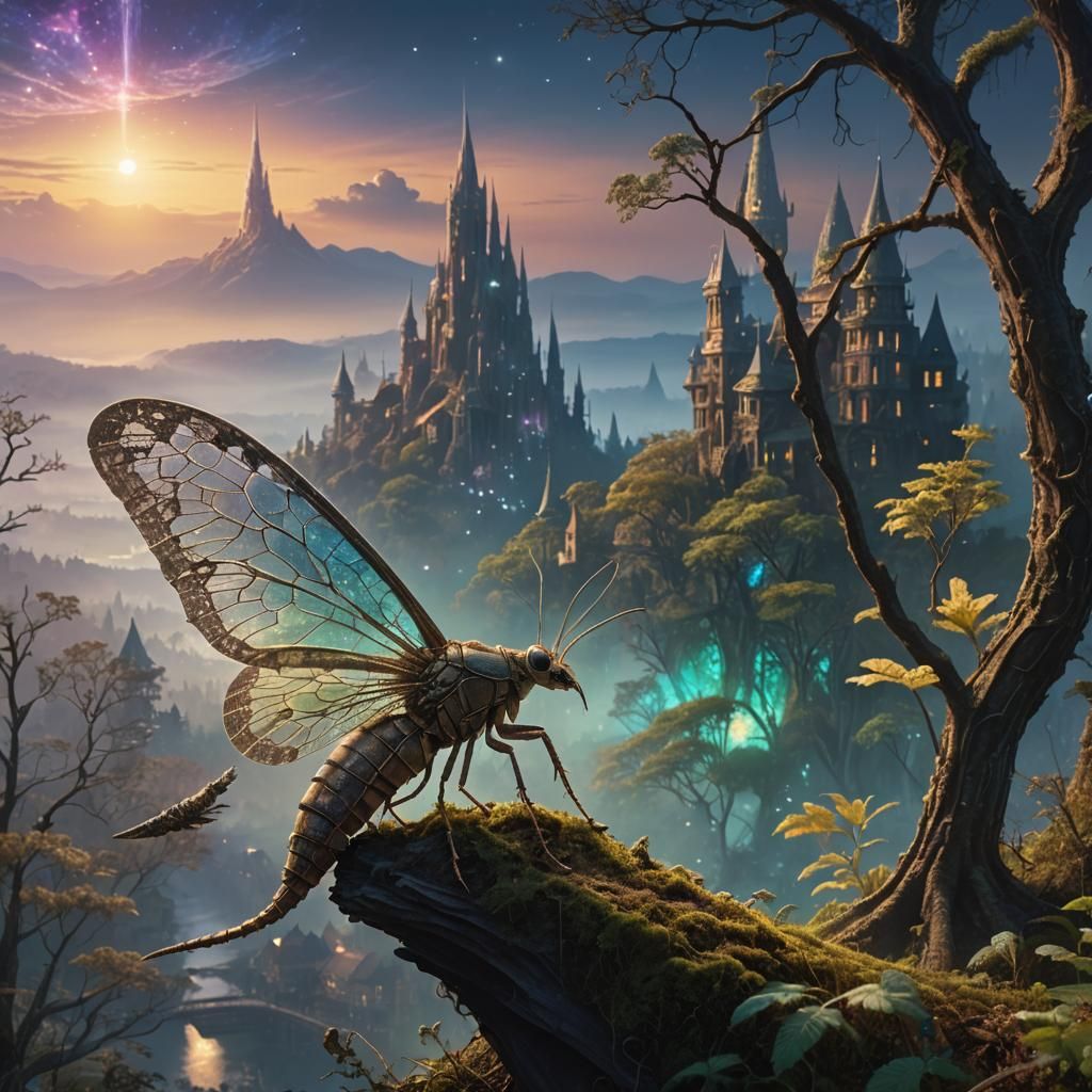 Antlion Gazes at Iridescent City: Fantasy Concept Art