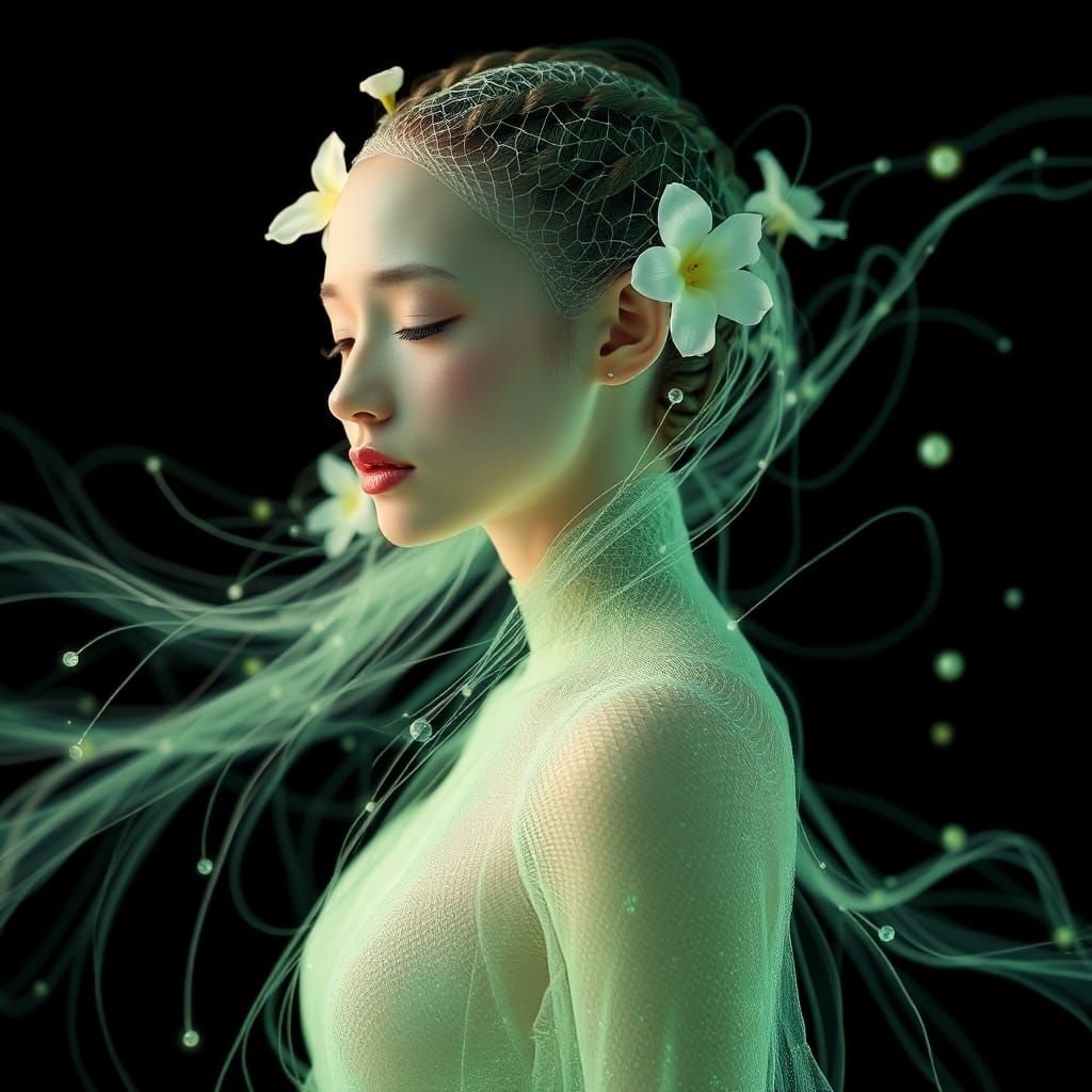 Ethereal Futuristic Woman in Cybernetic Mesh