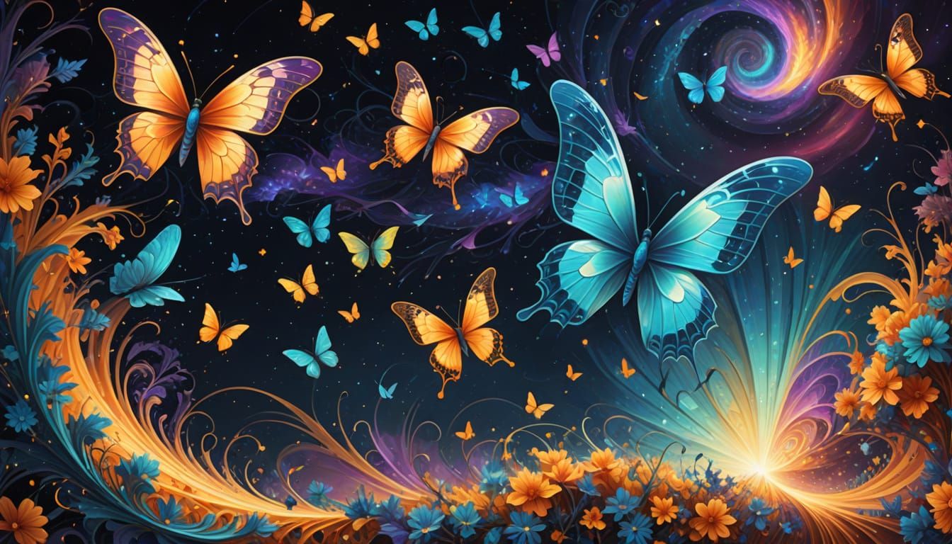 Abstract Math Landscape with Butterflies and Bees