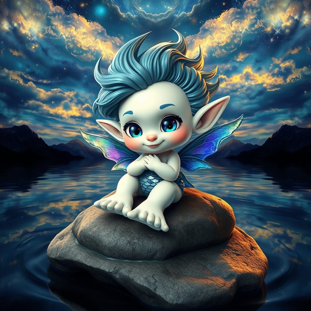 Whimsical chibi-like elf creature