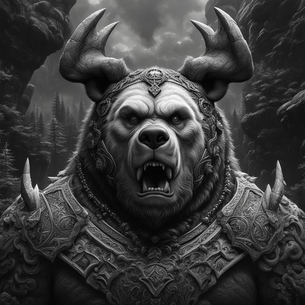 Ogre Bear Hybrid in Monochromatic Portrait