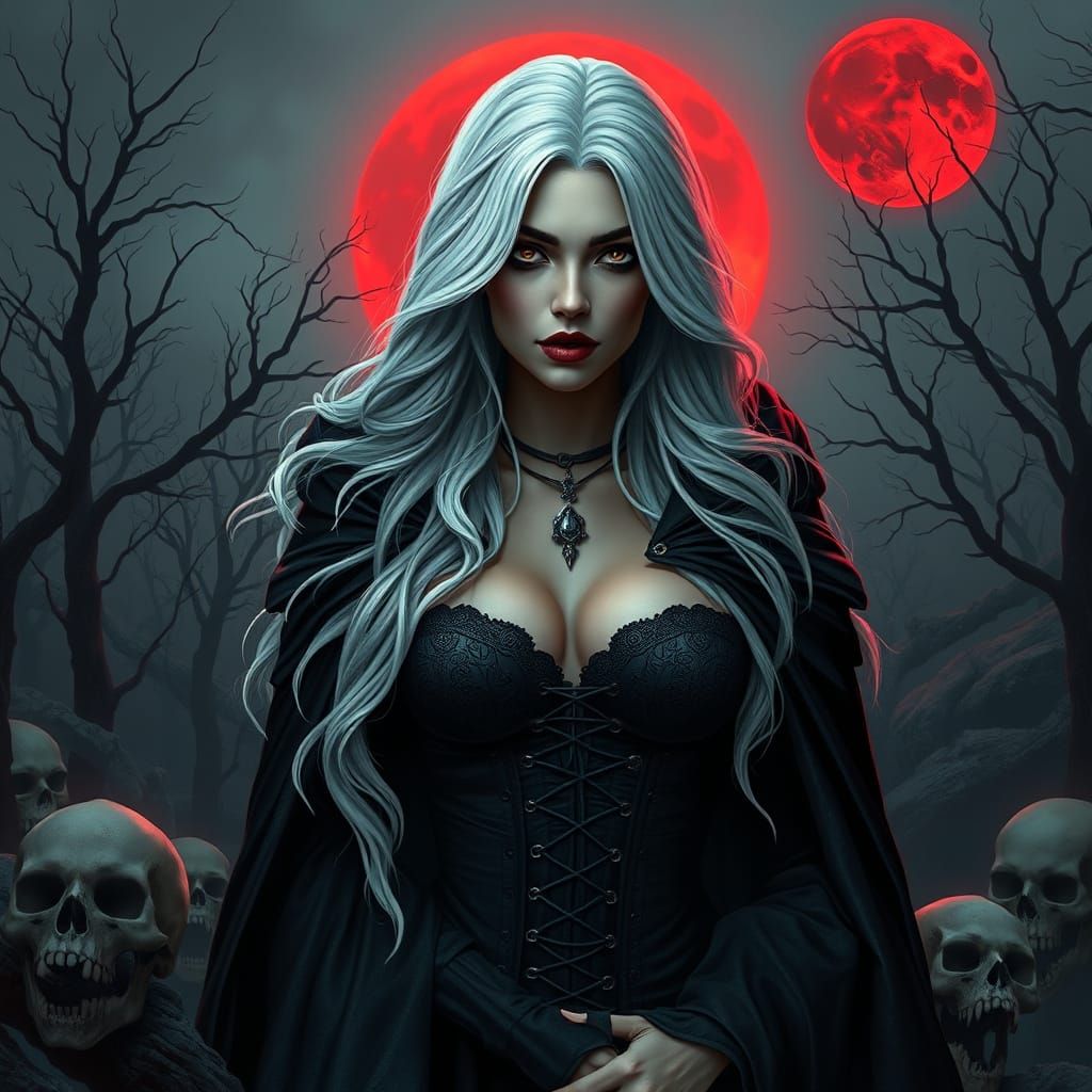 Mysterious Goddess in Dark Fantasy Landscape