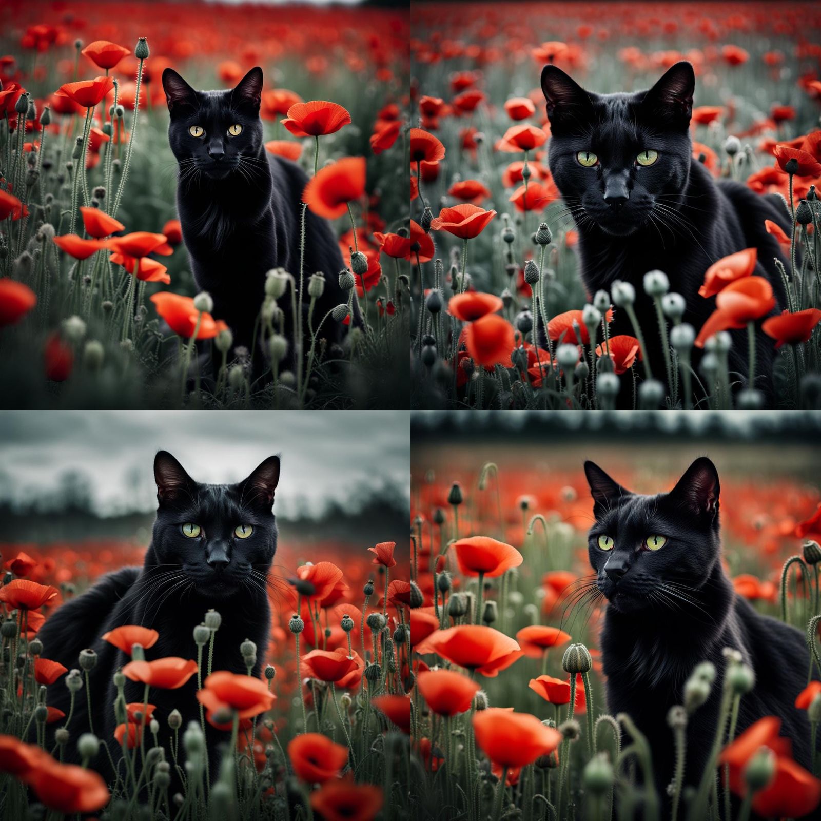 Poppy Field Cat Portrait in Fine Art Style