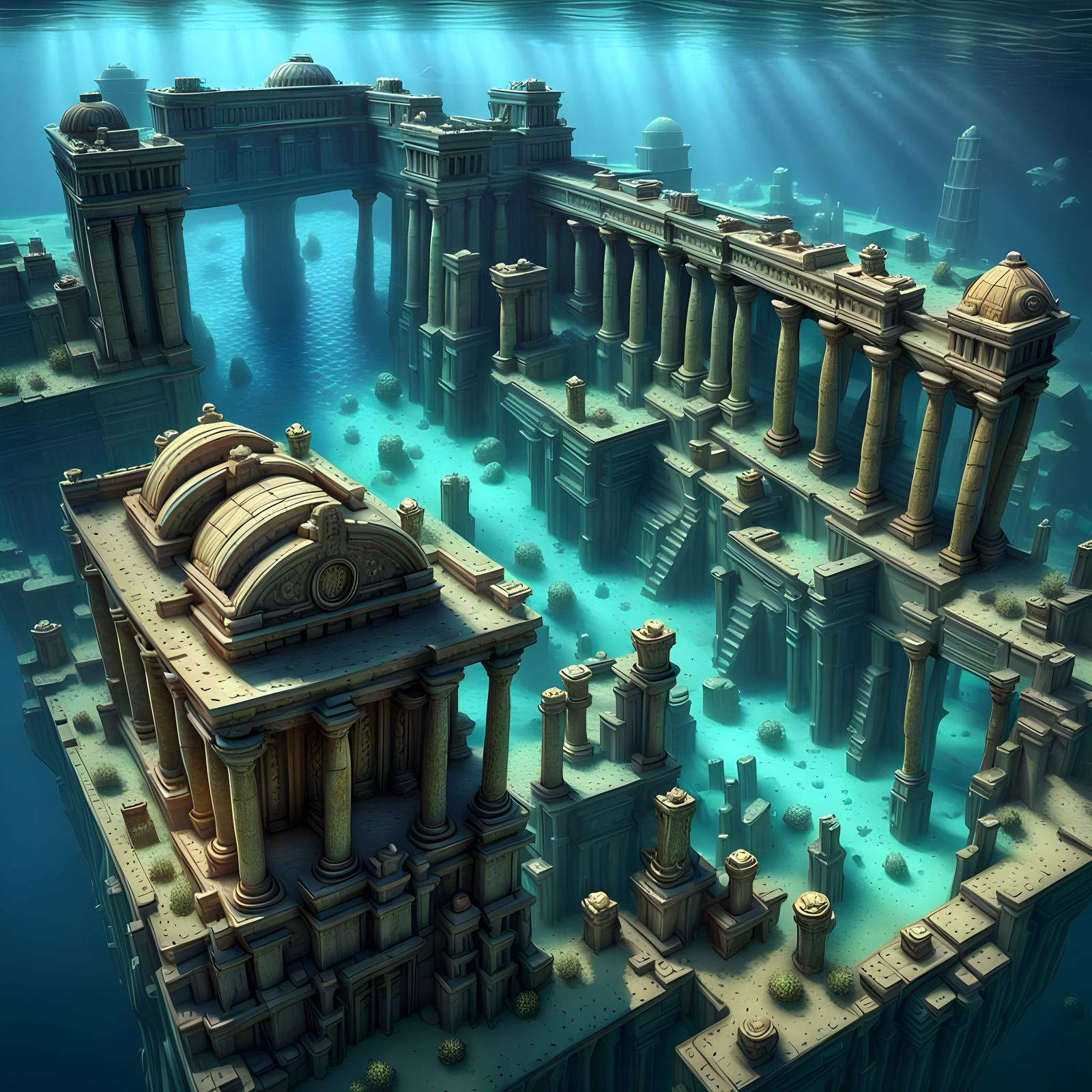 Underwater Atlantis Ruins in Hyperrealistic 3D