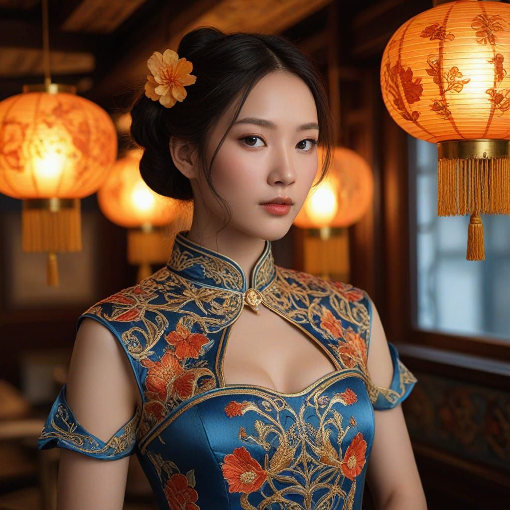 Elegant Chinese Bride in Traditional Wedding Cheongsam