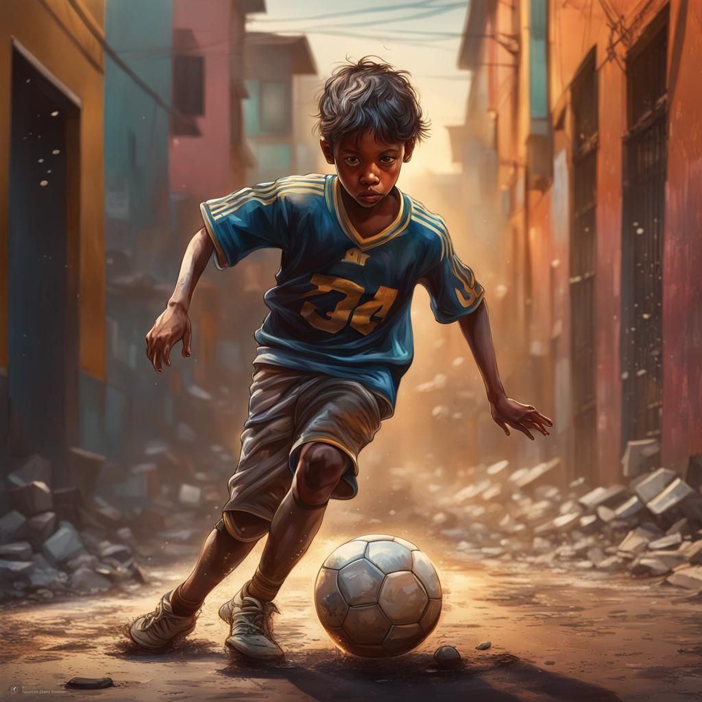 Hyperrealistic Street Soccer with Dramatic Lighting