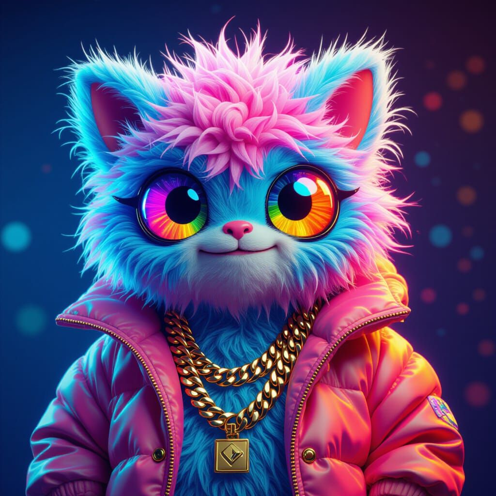 Colorful Fluffy Monster Portrait with Dynamic Lighting