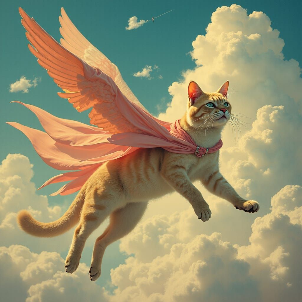 Giant Flying Cat in Neo-Art Deco Style