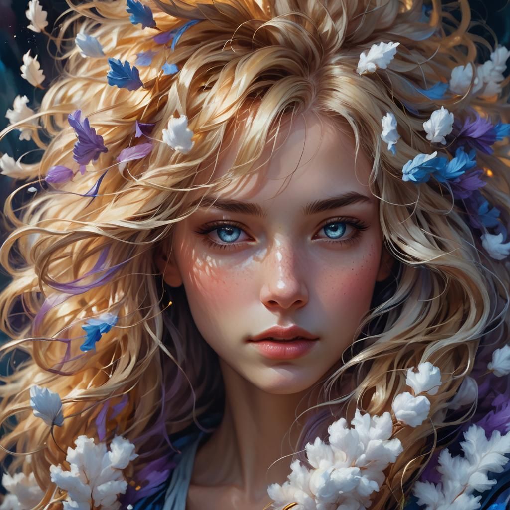 Woman with Cotton Hair: Fantasy Oil Painting