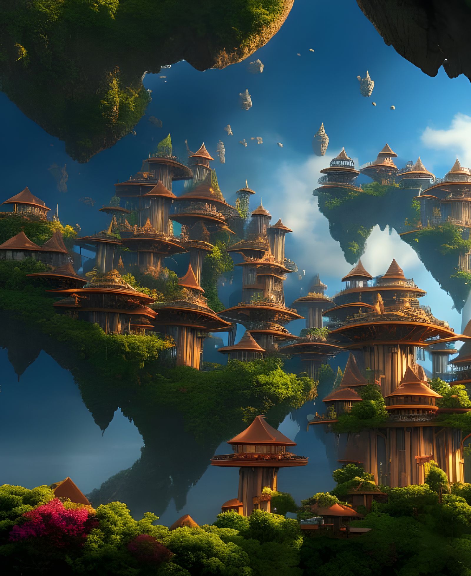 Fantasy Cloud City with Elven Village