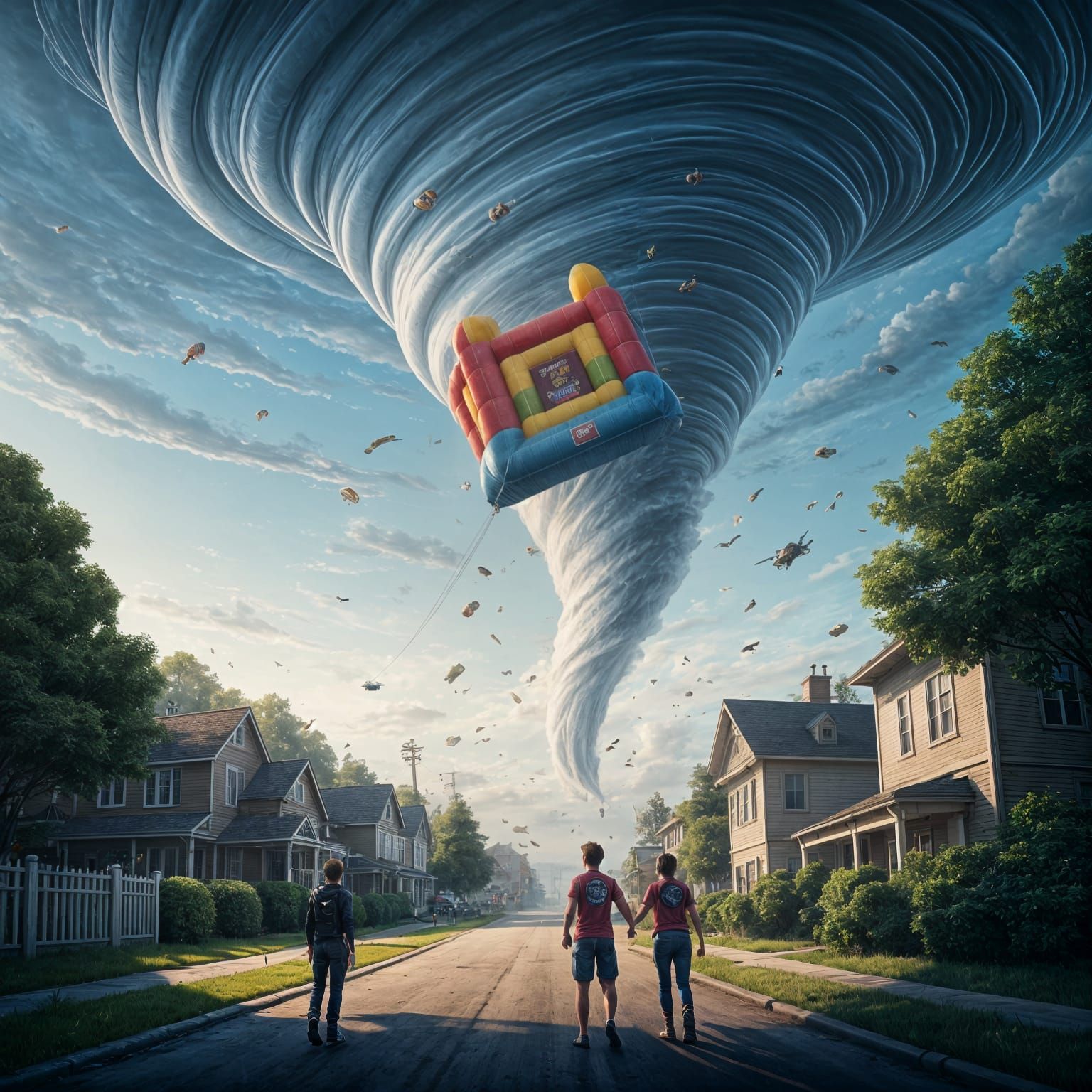 Bounce House Tornado: Humorous Fantasy Concept Art
