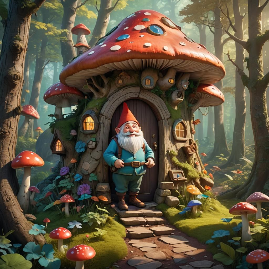 Gnome's Mushroom House: A 3D Pixar-Style Scene