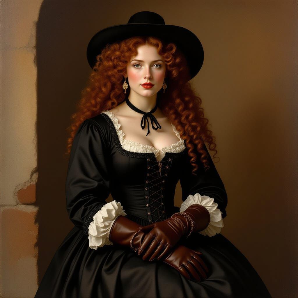 Village Woman Portrait in Rembrandt and Caravaggio Style