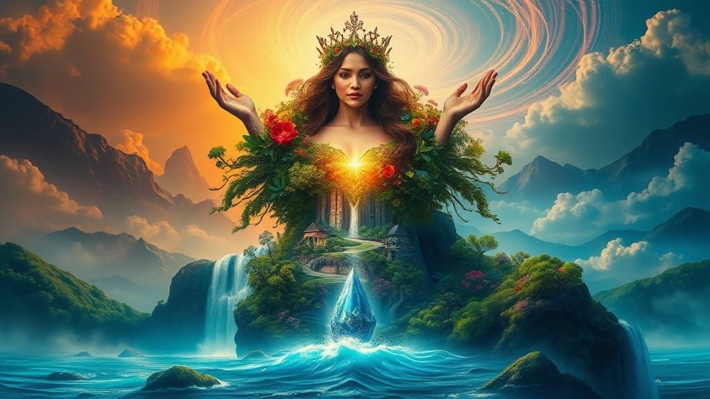 Ethereal Princess in Vibrant Fantasy Landscape