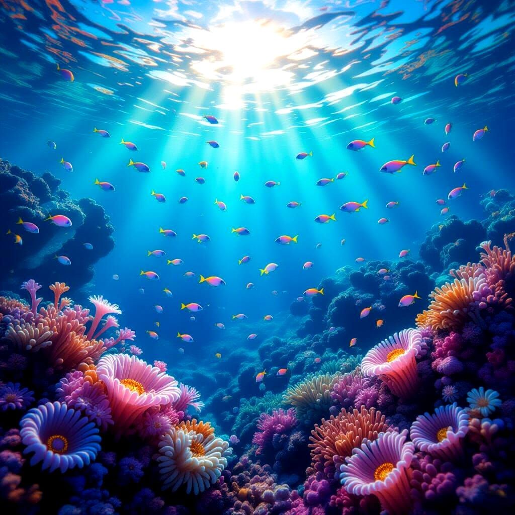 Bioluminescent Coral Reef With Fantastical Sea Life