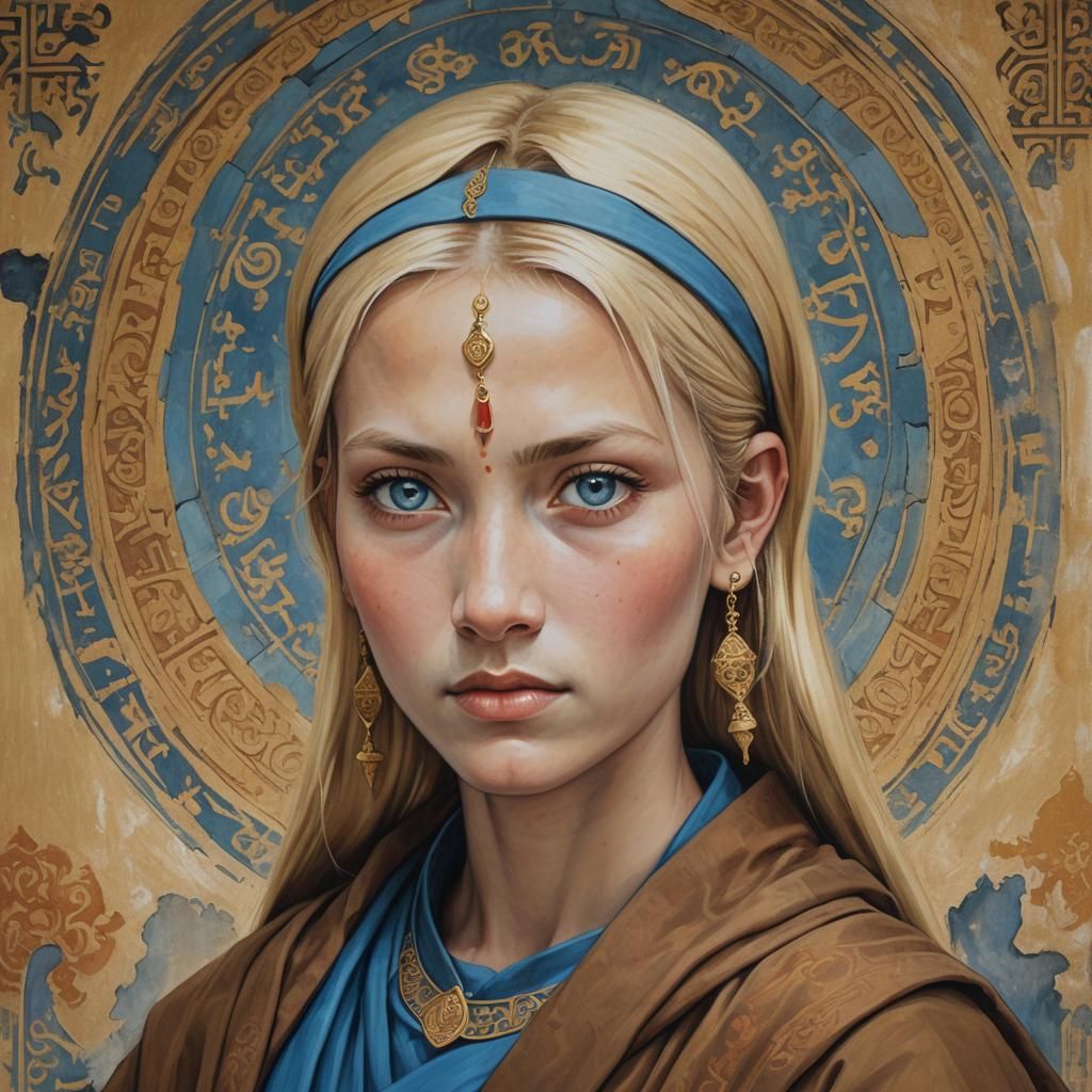 Kalashtar Monk Portrait: Blonde Hair, Blue Eyes