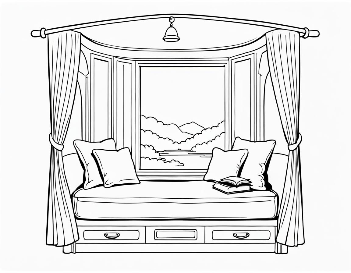 Cozy Reading Nook: Simple Coloring Book Line Art