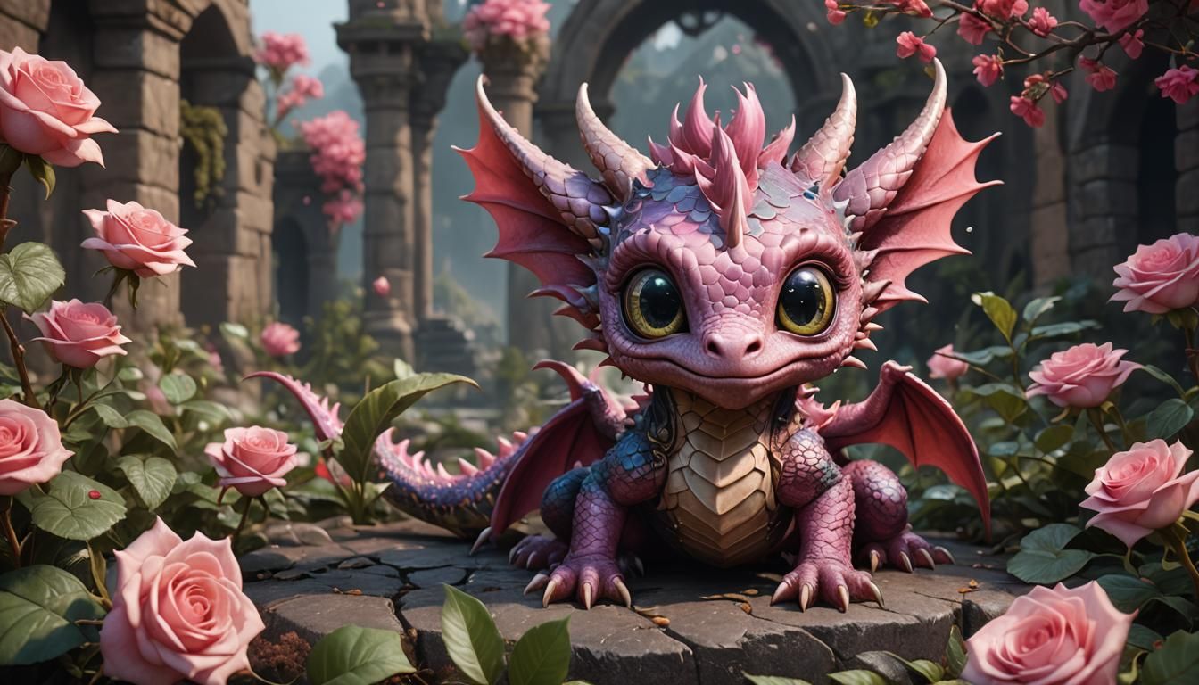 Cute Baby Rose Dragon Art