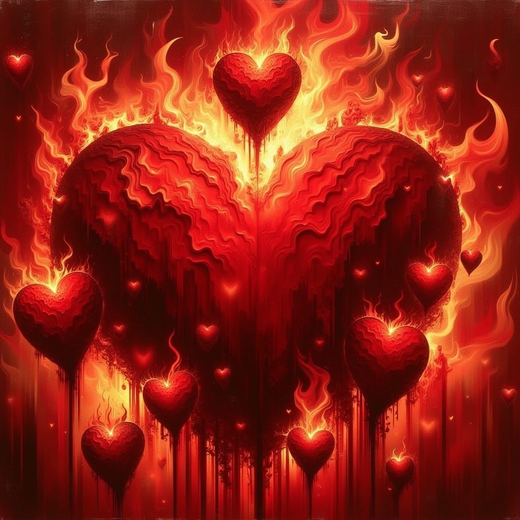 Vibrant Hearts Ablaze in a Golden Glow