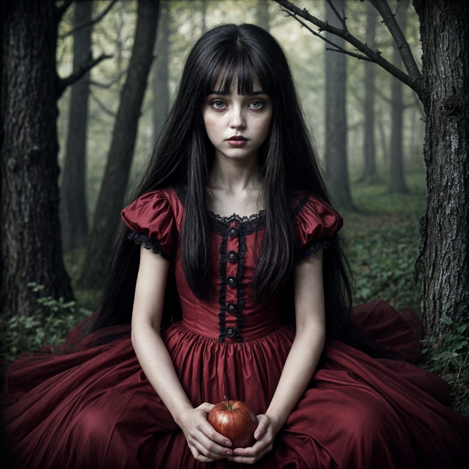 Snow White with Poison Apple in Haunted Forest