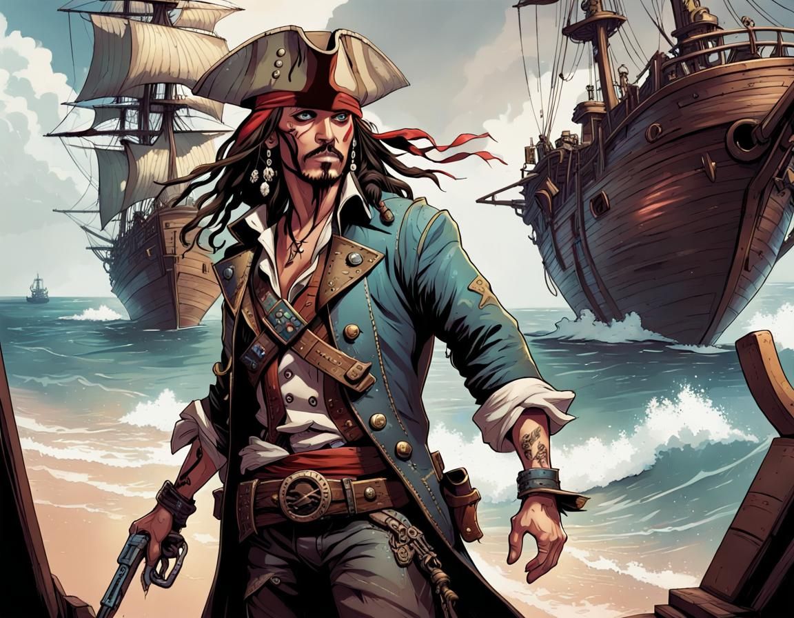 Jack Sparrow in Borderlands Comic Book Style