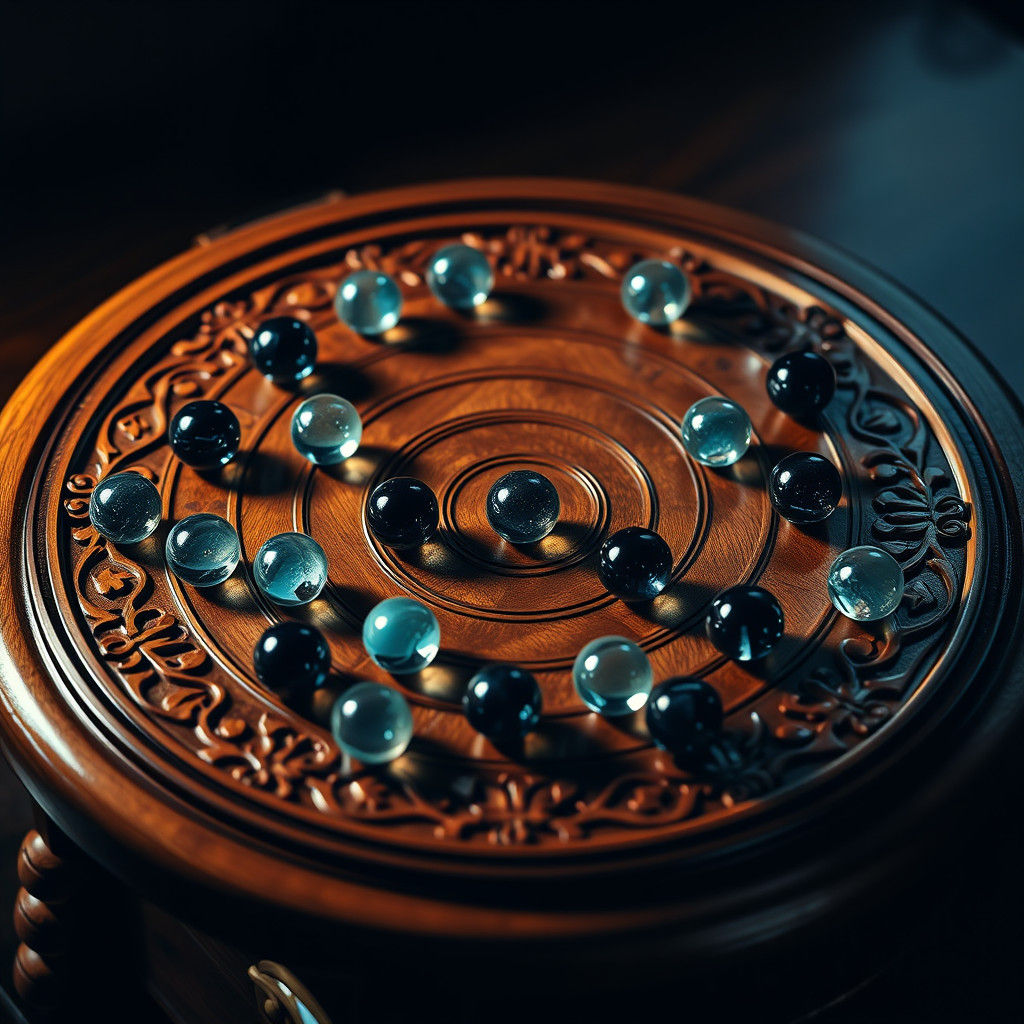 Ornate Marble Solitaire Board in Hyperrealistic Style