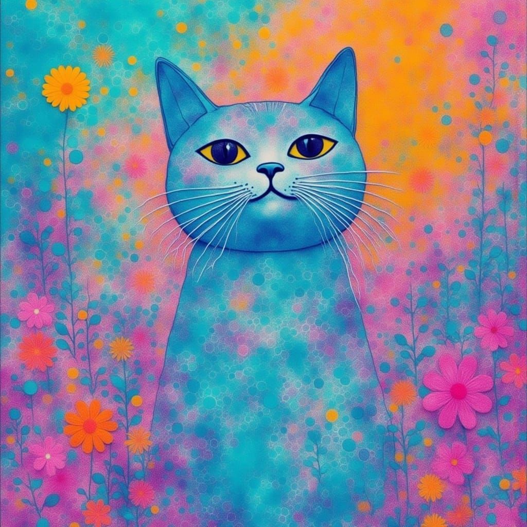 <lora:Flux GelliCat:1.0> <lora:Art In The Details:1.0> Ethereal atmosphere, drifting bubbles, neon life, and a peaceful ...