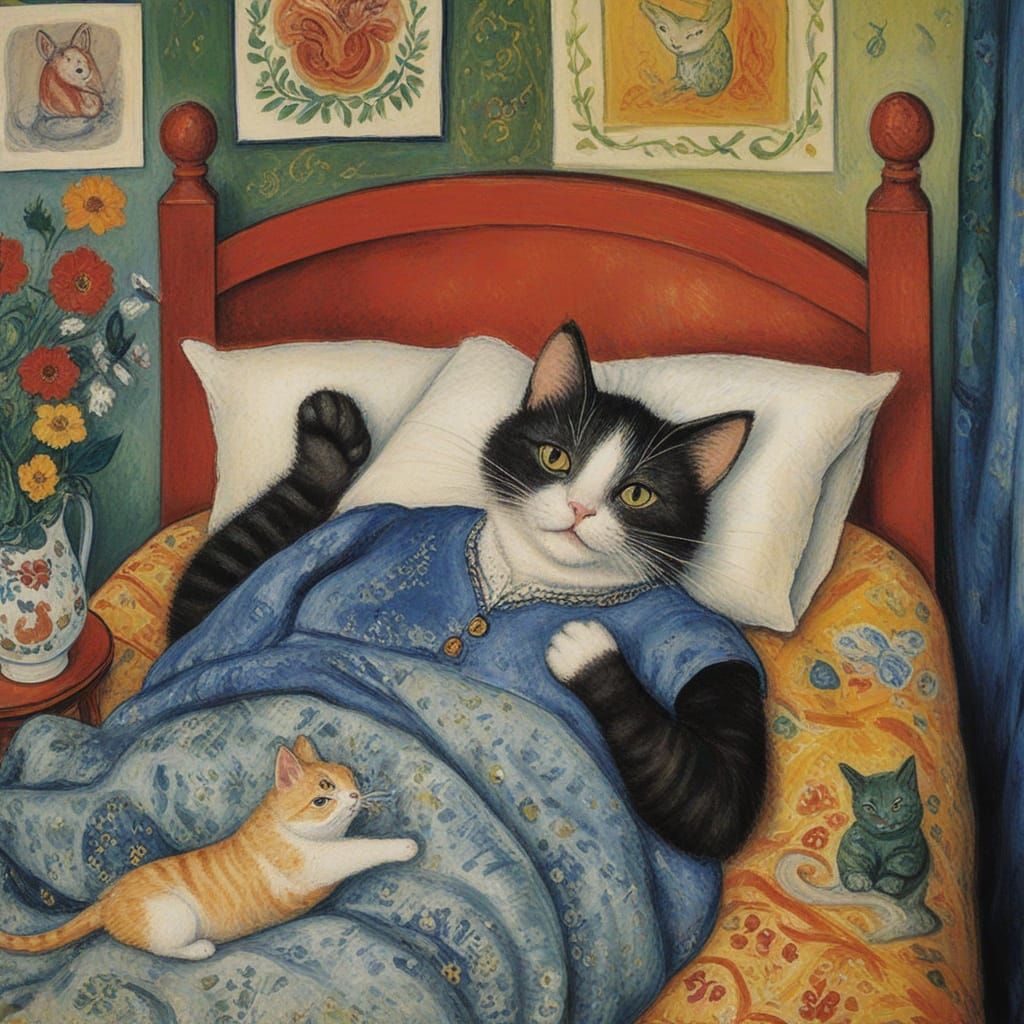 Cat Sings to Mouse in Whimsical, Colorful Style