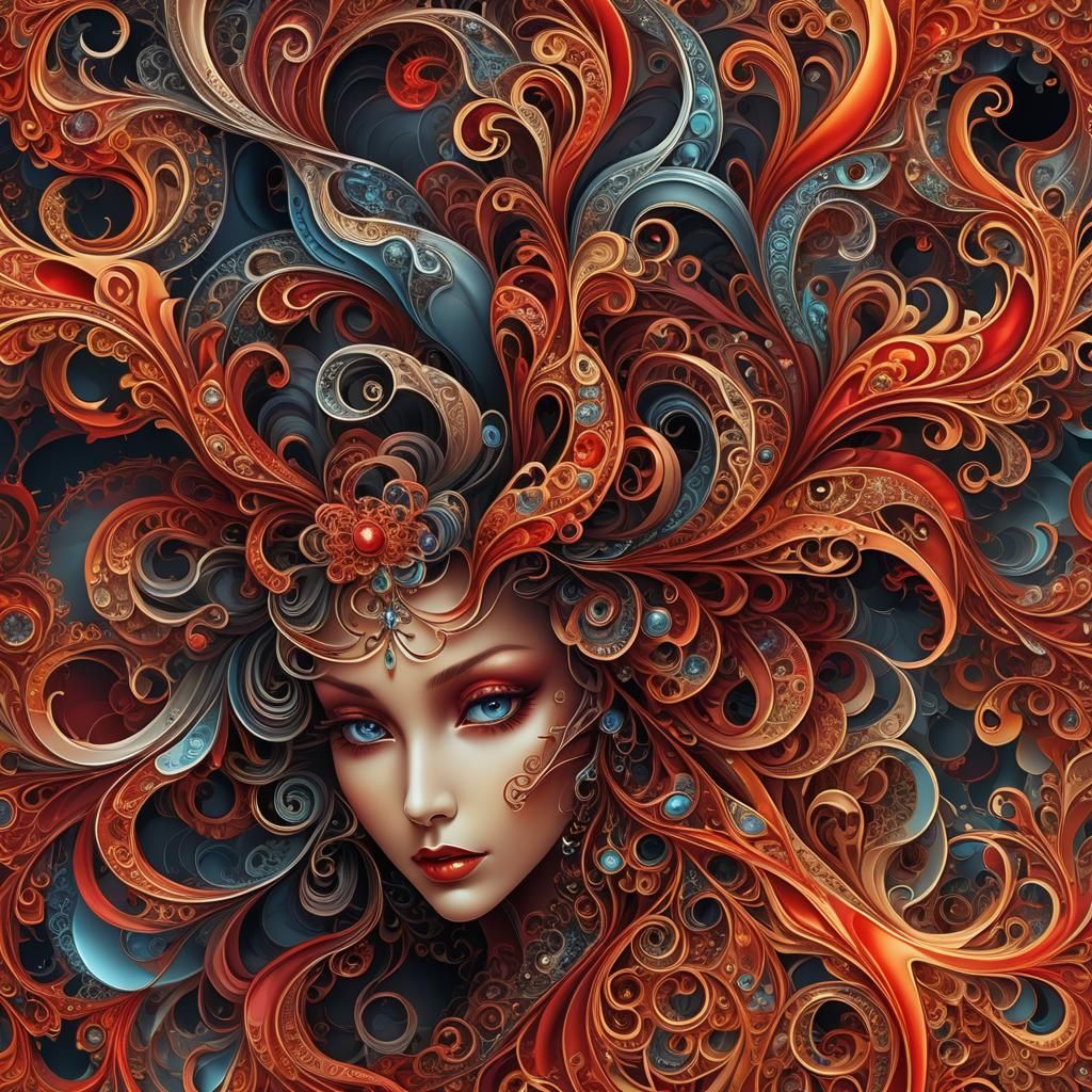 Abstract Fractal: Fiery Hairstyle with Jewels