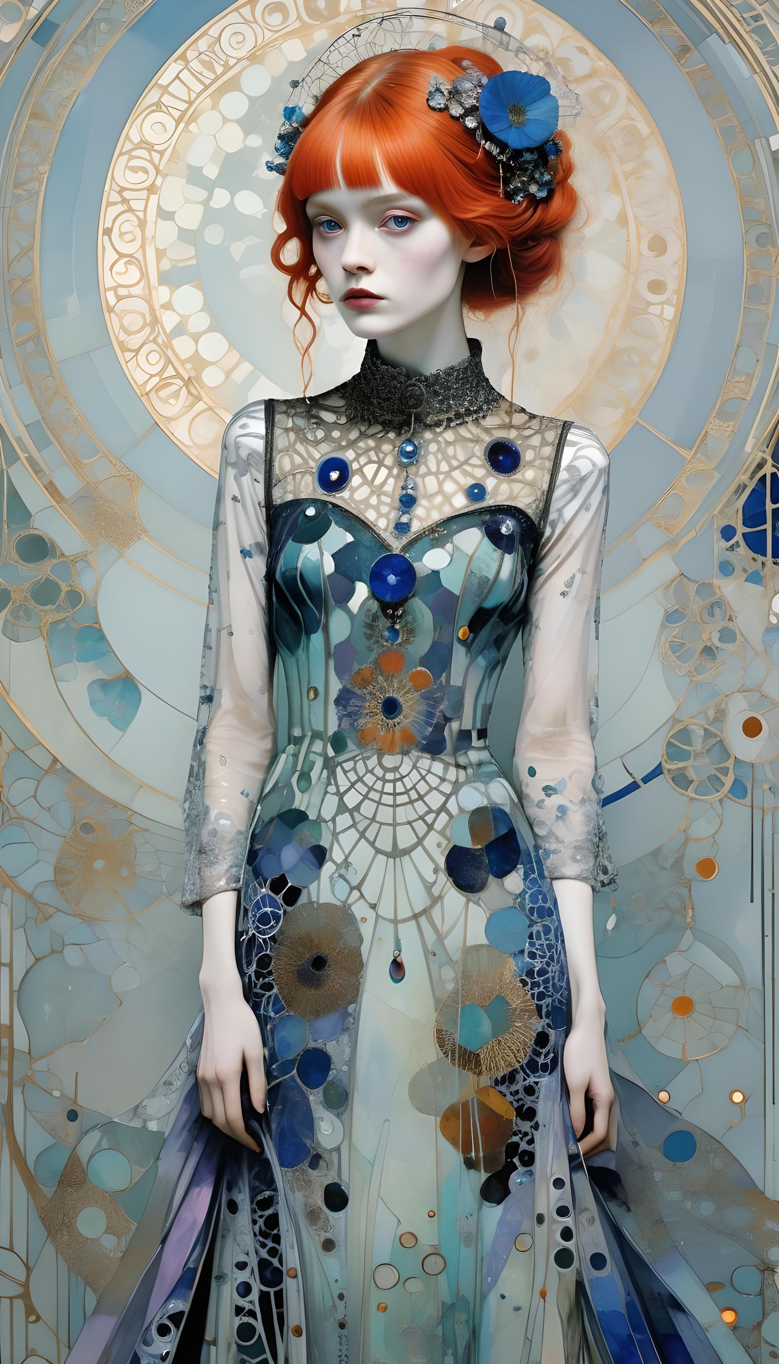 Beautiful Woman in Ornate Art Nouveau Portrait