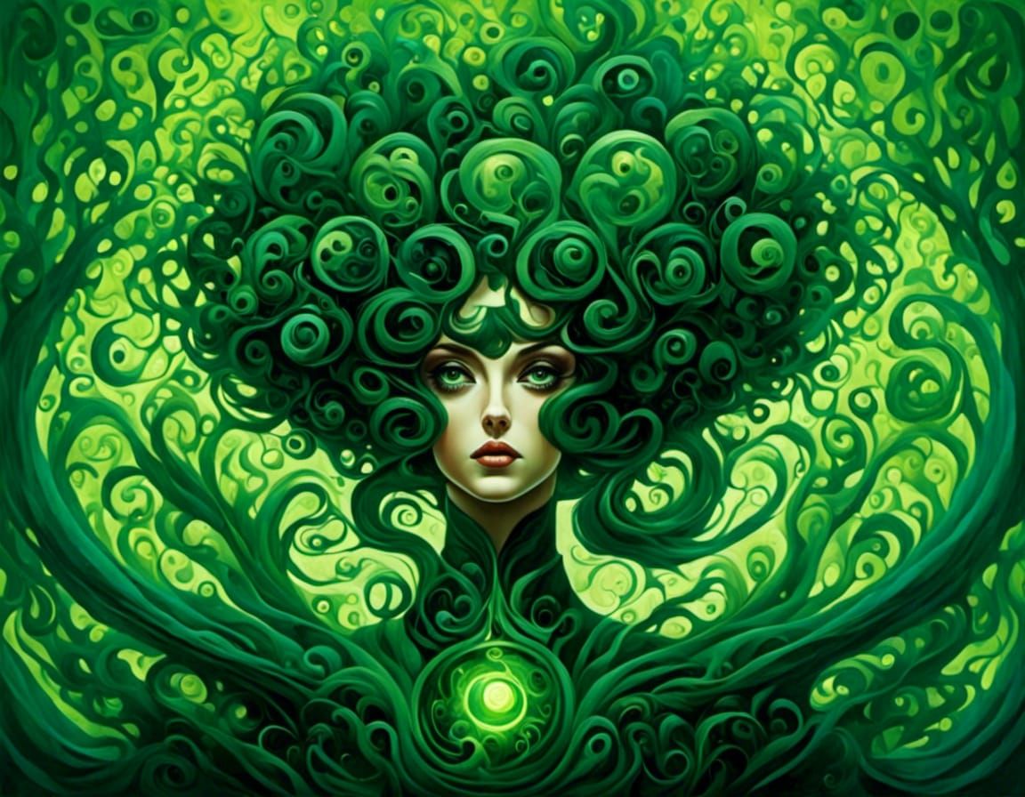 Arcane Symbols and Fractal Spell in Green Smoke