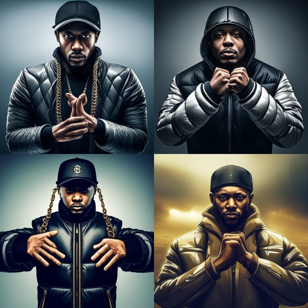 Rapper in Puffer Jacket with Hand Symbol