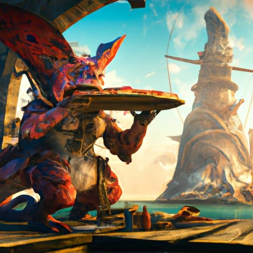 God Eating Pizza: Detailed Matte Painting