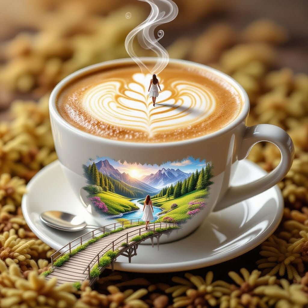 Cappuccino Spring Landscape with Chocolate Moss Bridge