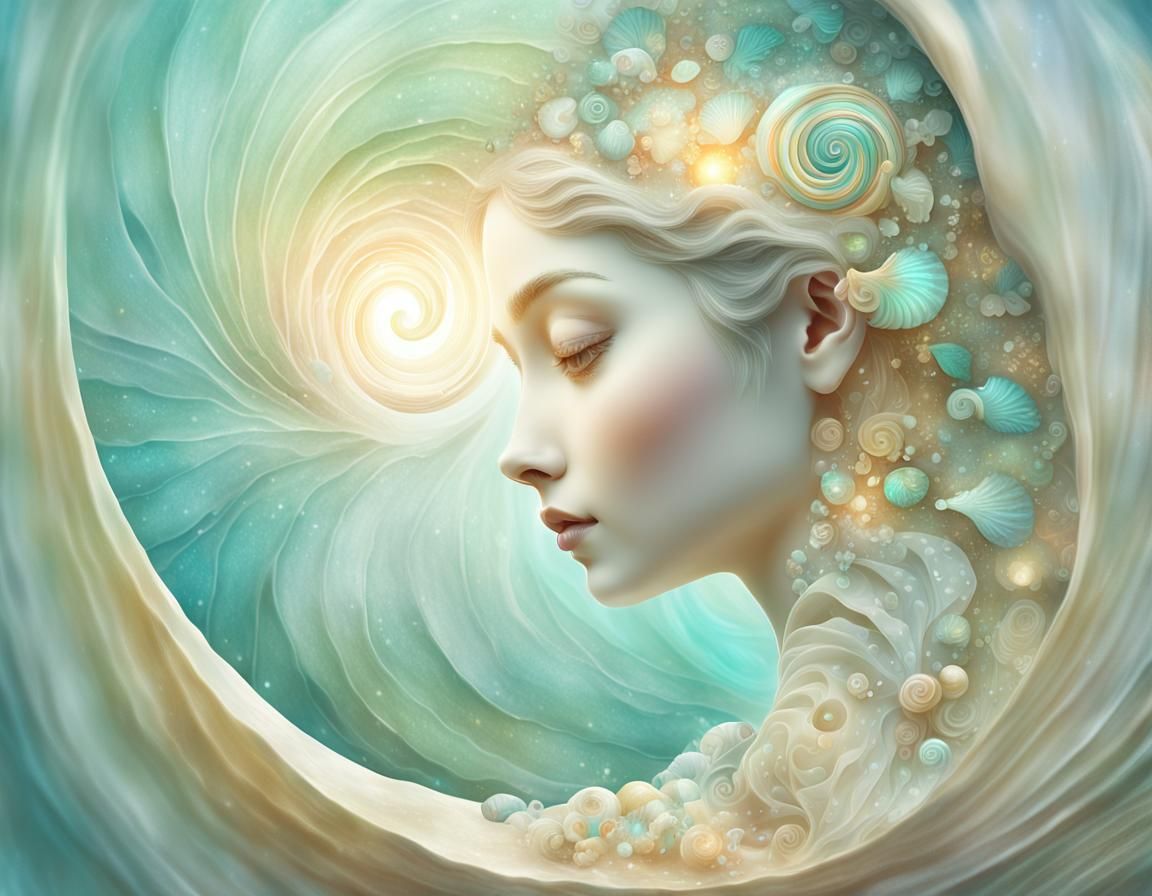 Ethereal Fairy Emerges from Seashell: Digital Art