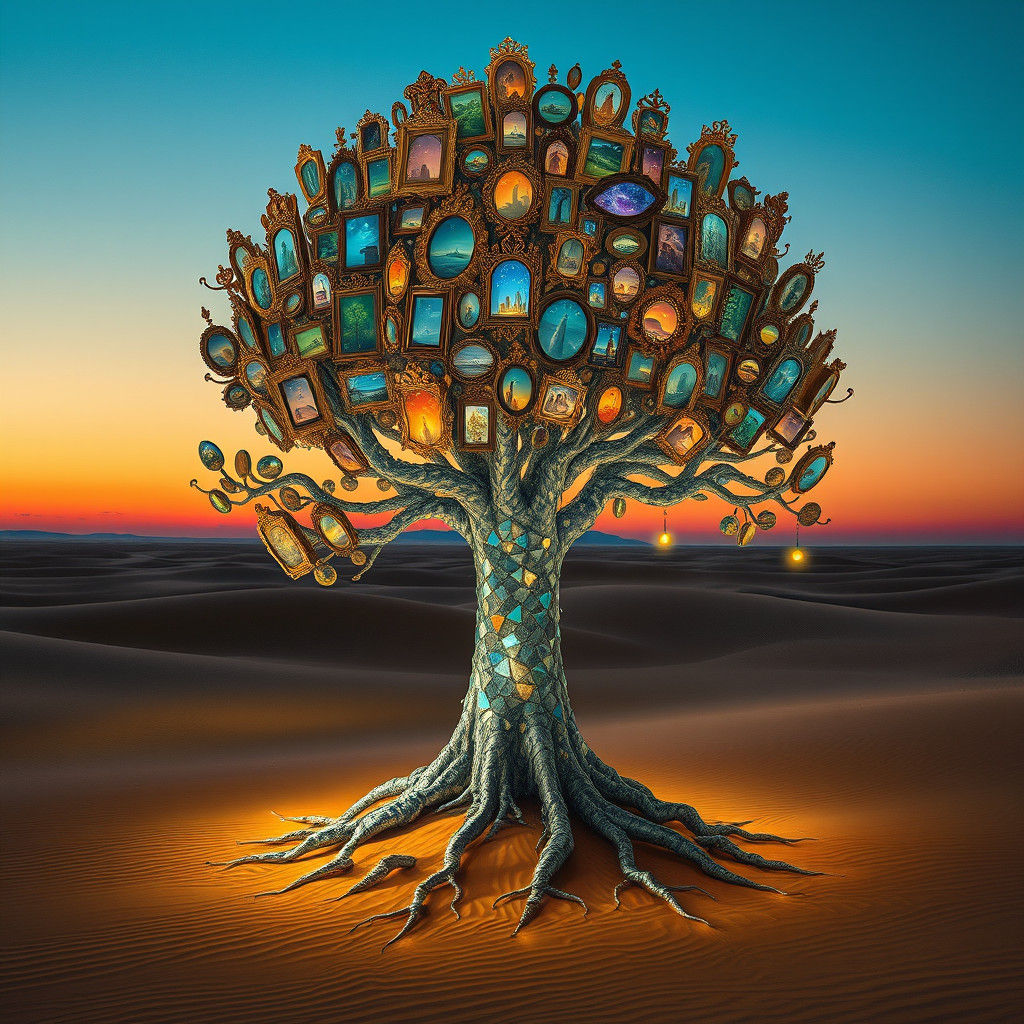 Tree of Remembrance in Desert, Mirrored Branches