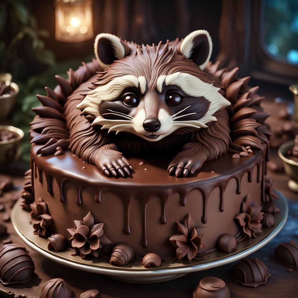 Chocolate Raccoon Cake: Fantastical Matte Painting