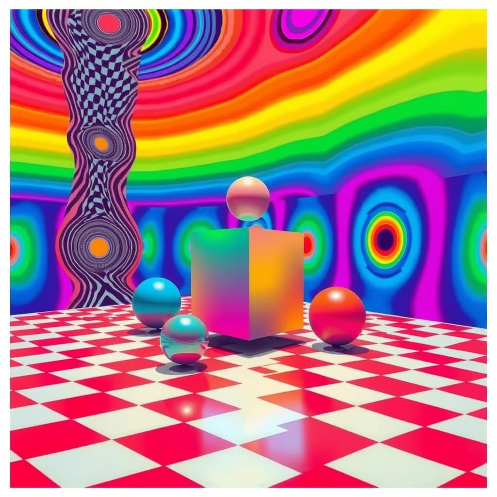 Geometric Cube and Spheres in Futuristic Style