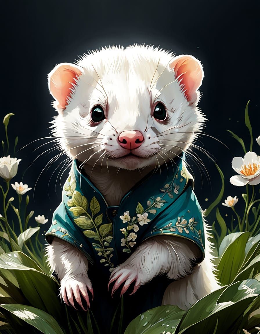 Whimsical Spring Ferret in Digital Art Style