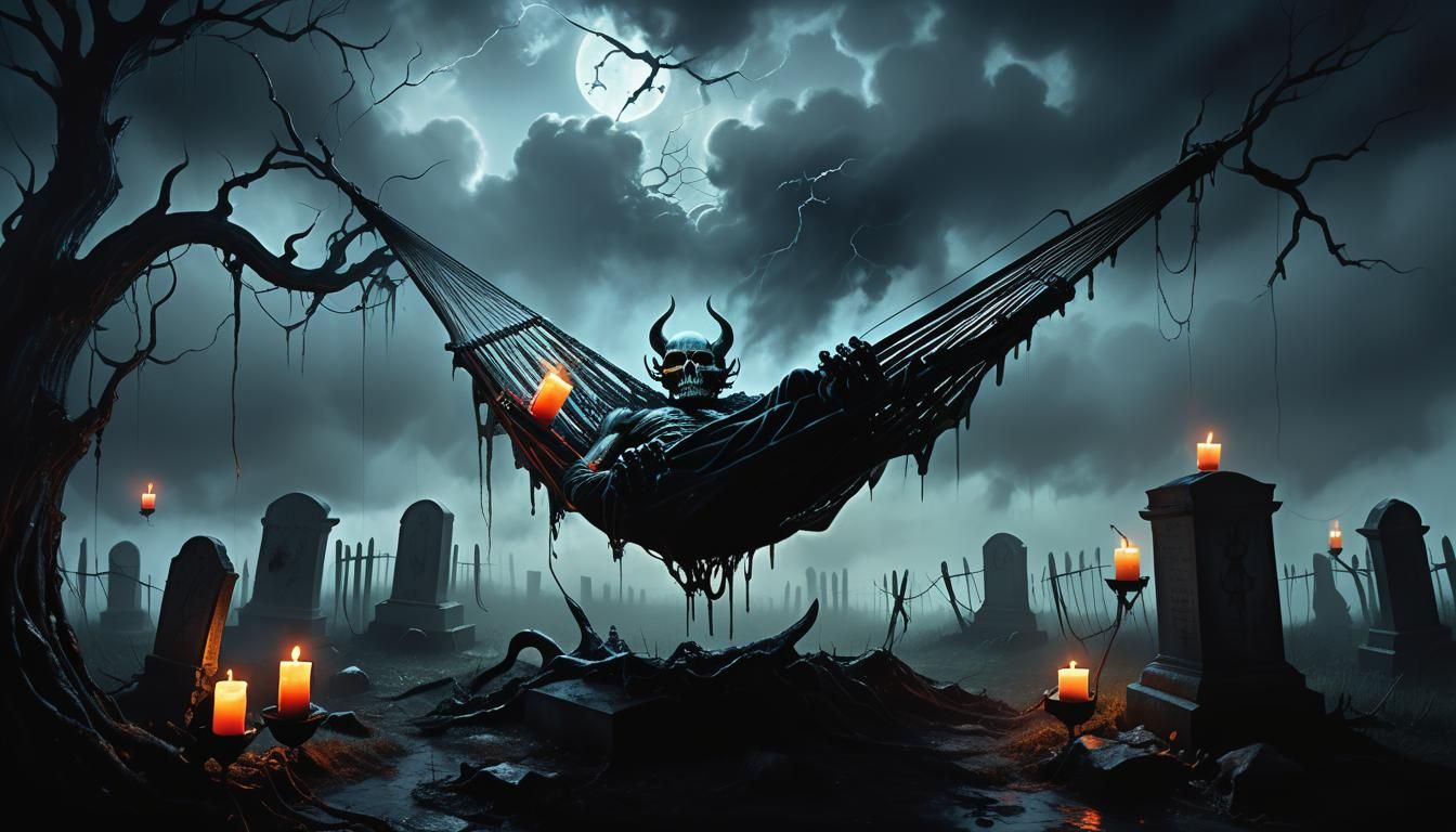 Eerie Demon in Hammock: Surrealist Digital Art