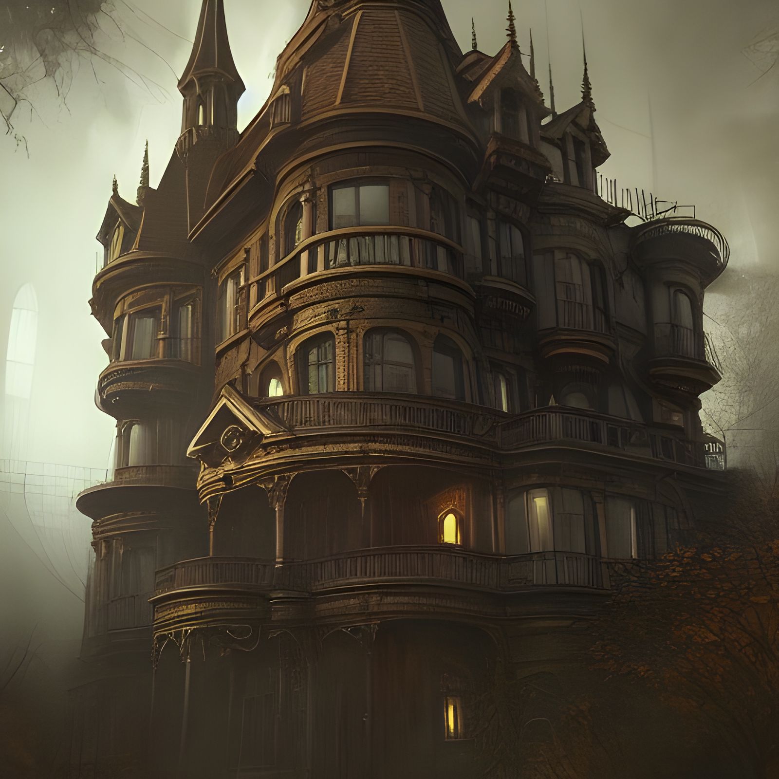 Steampunk Horror House Ruined by Lovecraftian Creatures