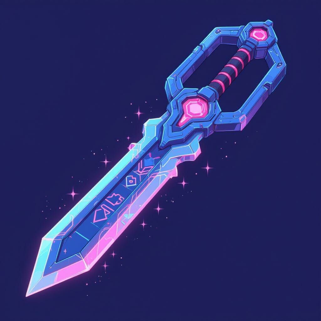 Futuristic Blue Keyblade with Pink Accents and Holographic D...